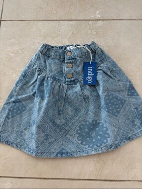 Indigo Light Blue Bandana-Print Denim Skirt